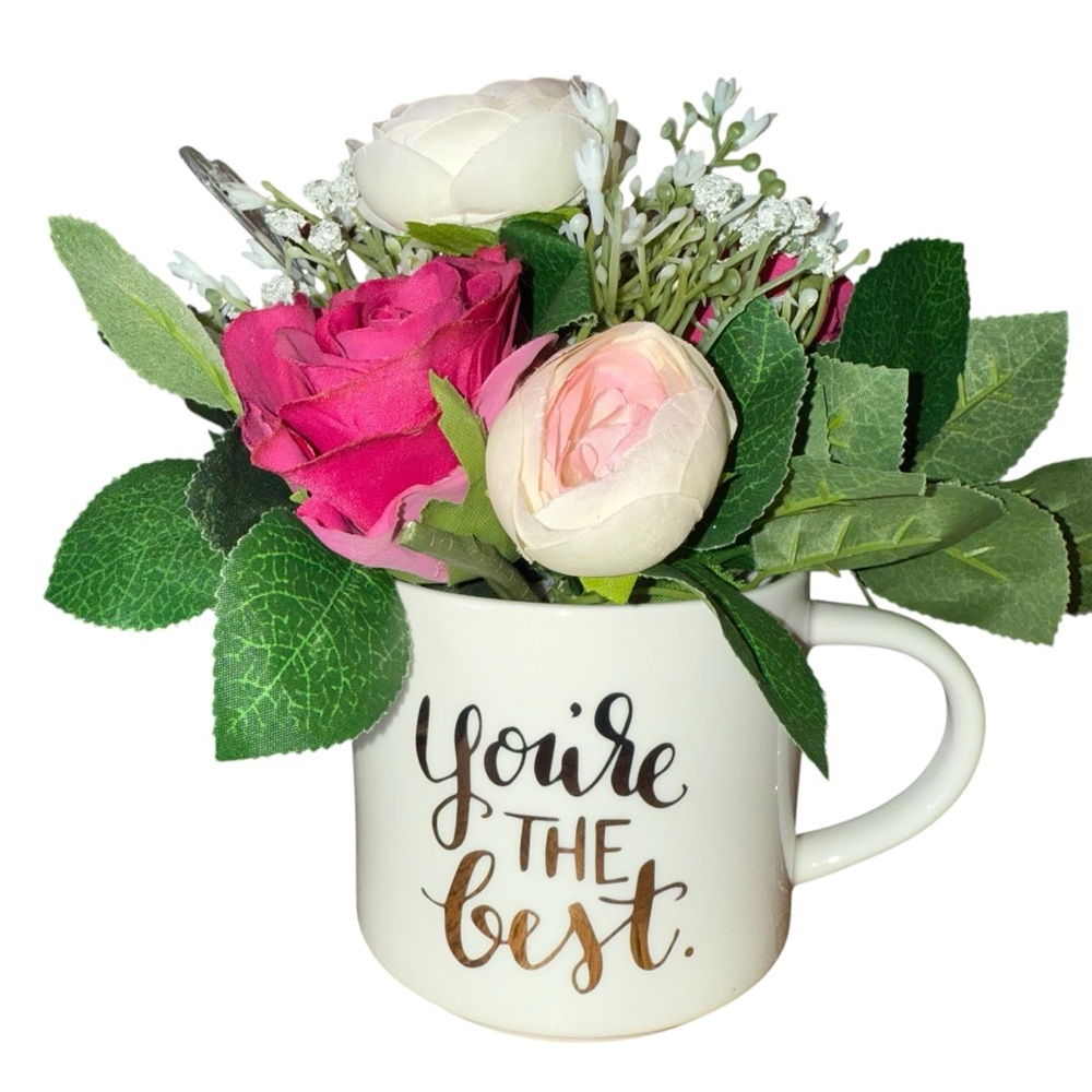 Floral Arrangement Coffee Mug Cup Decoration Table Counter Top Gift New